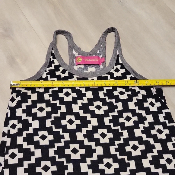 🛍Macbeth Collection Black and White Geometric Print Racerback‎ Tank Womens S - Picture 6 of 7